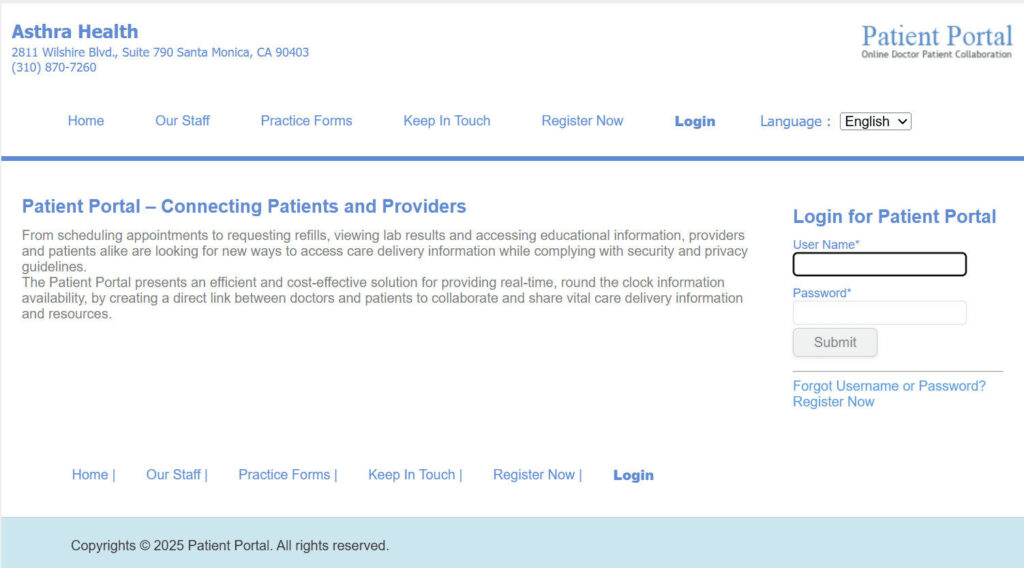 Asthra Health Portal Page 122625b